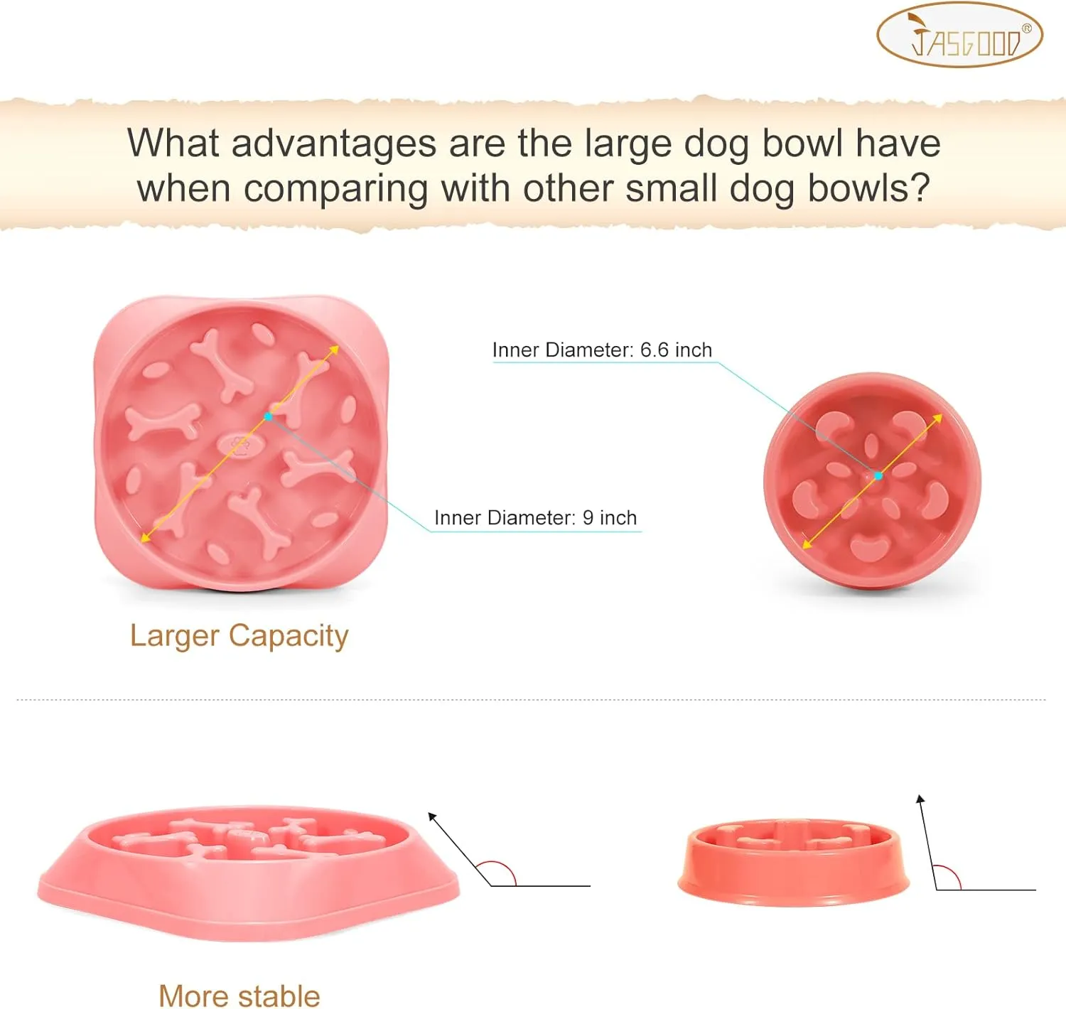 JASGOOD Large Slow Feeder Dog Bowl Slow Eating Bowl Slow Feeding Non-Slip Puzzle Bowl Dog Feeder Bowl Anti-Choking Dog Bowl, E-Pink, Large