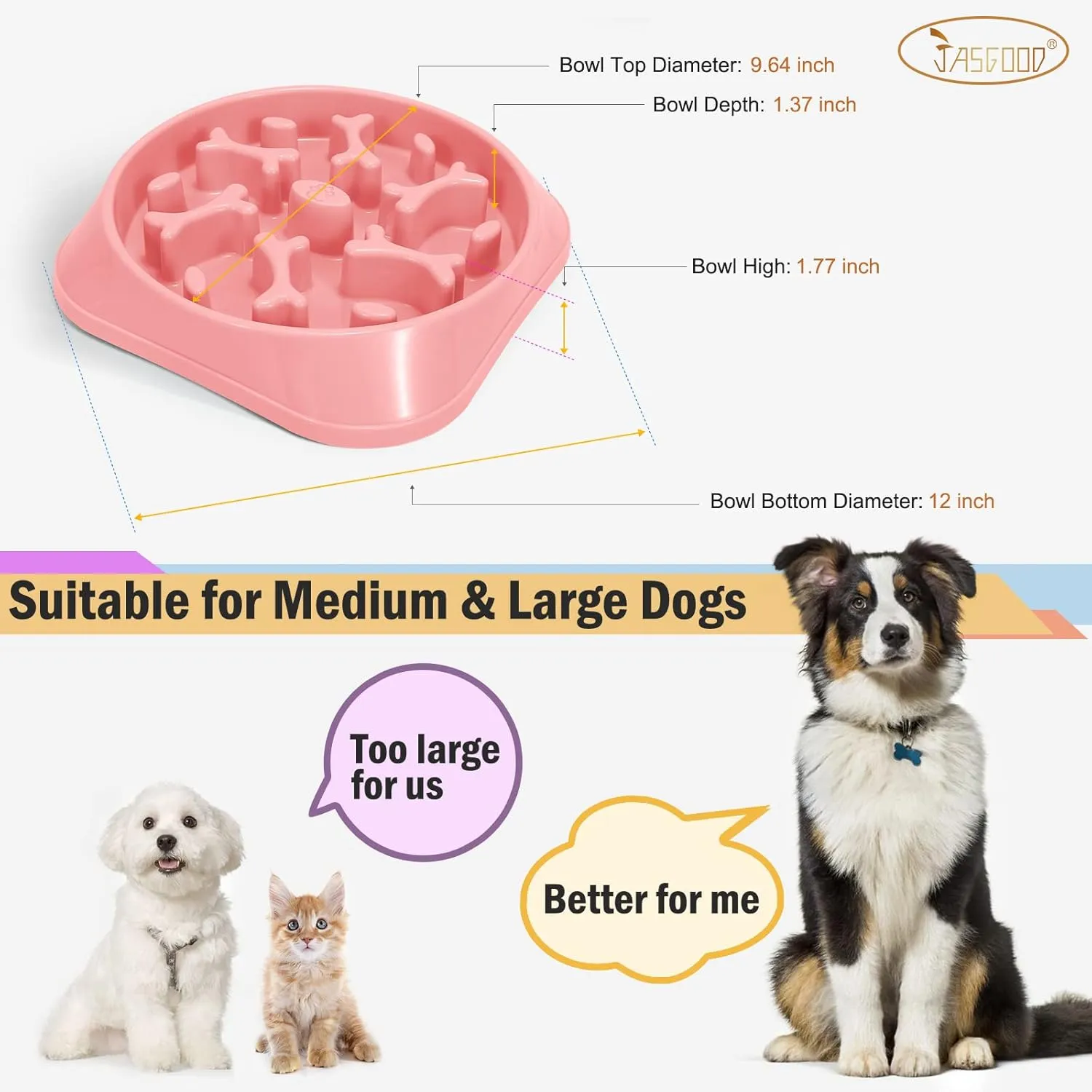 JASGOOD Large Slow Feeder Dog Bowl Slow Eating Bowl Slow Feeding Non-Slip Puzzle Bowl Dog Feeder Bowl Anti-Choking Dog Bowl, E-Pink, Large