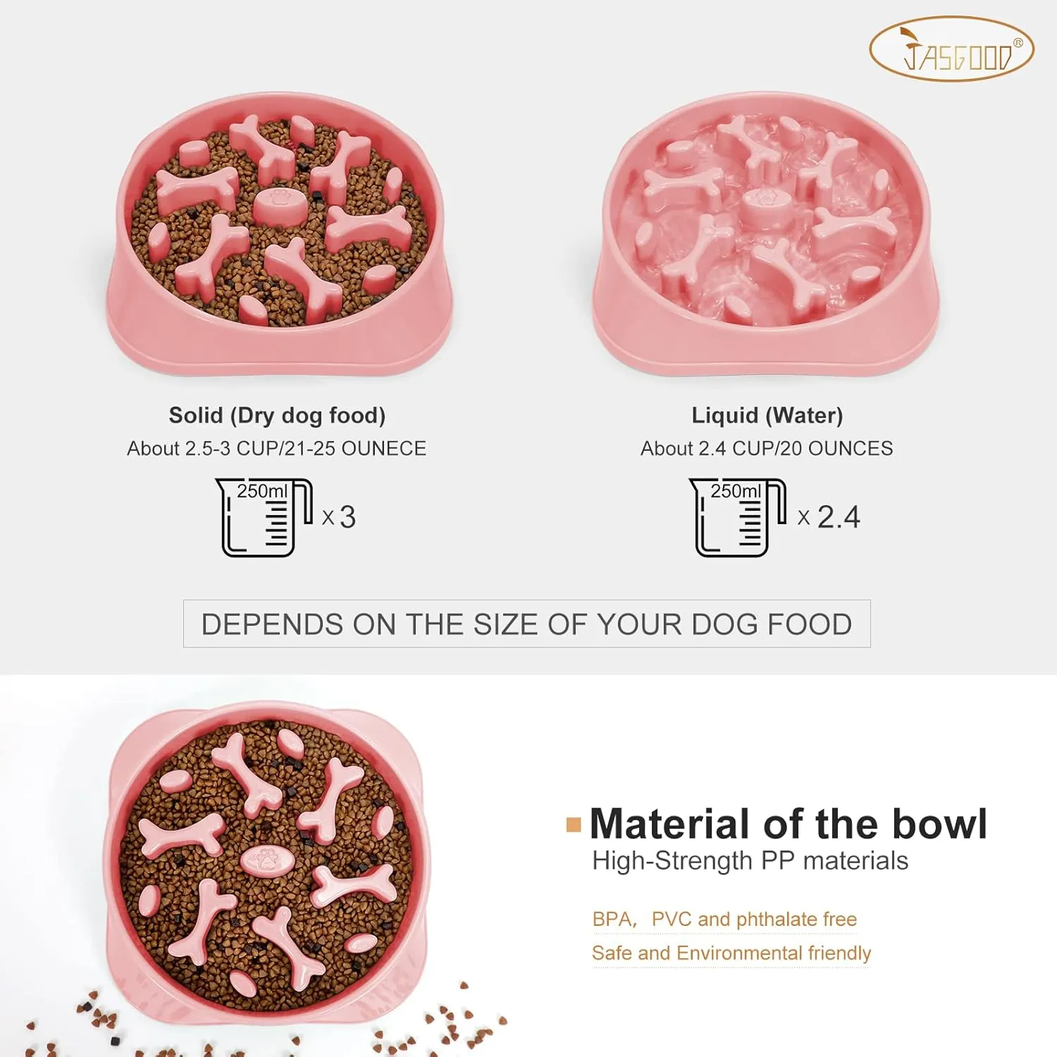 JASGOOD Large Slow Feeder Dog Bowl Slow Eating Bowl Slow Feeding Non-Slip Puzzle Bowl Dog Feeder Bowl Anti-Choking Dog Bowl, E-Pink, Large