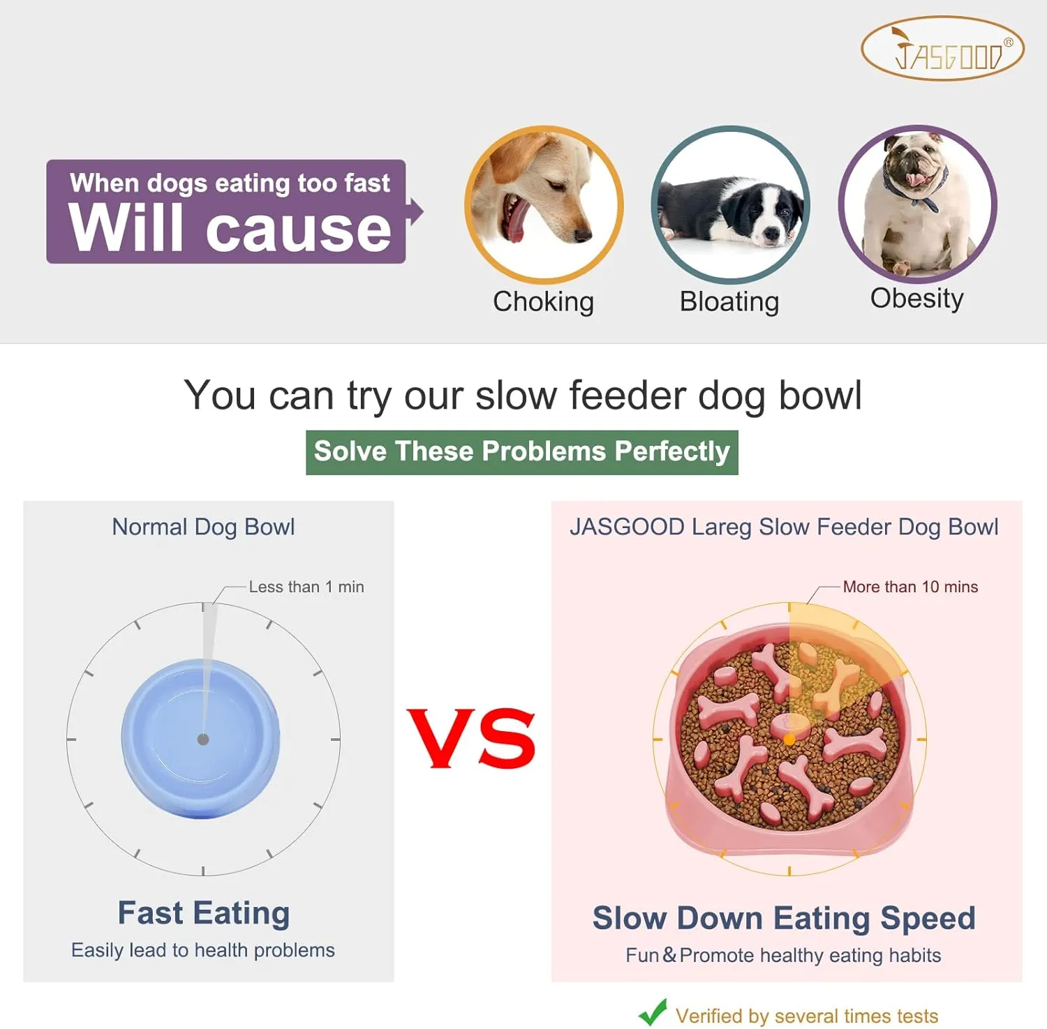 JASGOOD Large Slow Feeder Dog Bowl Slow Eating Bowl Slow Feeding Non-Slip Puzzle Bowl Dog Feeder Bowl Anti-Choking Dog Bowl, E-Pink, Large