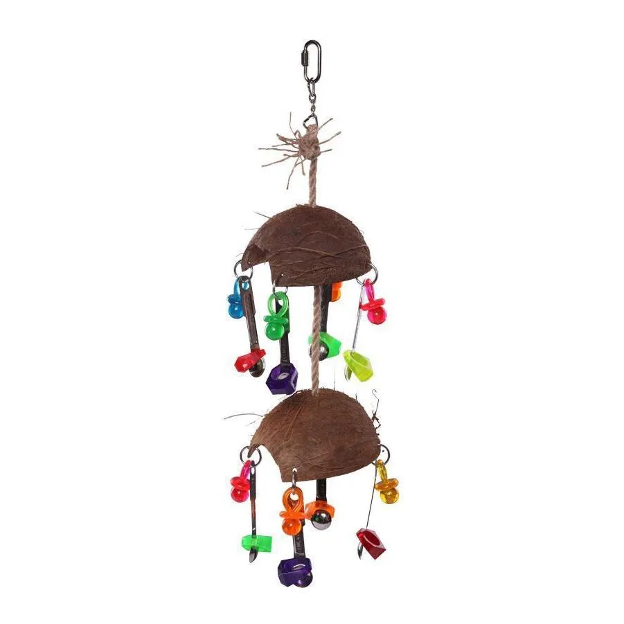 Kazoo Bird Toy Split Coconut with Toys and Spoons Large^^^