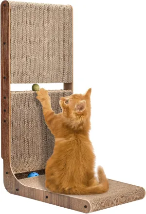 L Shape Cat Scratcher Cardboard, 27.2 Inch Vertical Cat Scratcher for Indoor Cats, Furniture Wall Protector Cat Scratch Pad, Cat Scratching Board with Two Toy Balls, 3 Packs Catnip