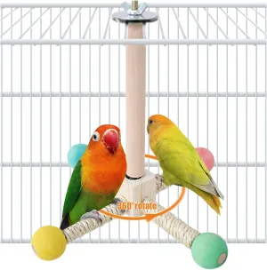 La La PetRotating Parrot Perch Toy with 4 Perches Hanging Wood Windmill Parrot Roller Toy Birdcage Stand for Parrot Parakeet Cockatiel Budgerigar Lovebirds