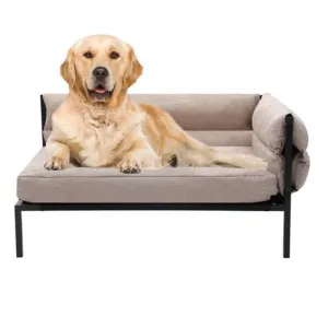 Large Linen Beige Elevated Sofa Pet Bed - 93.5cm x 63cm x 48cm