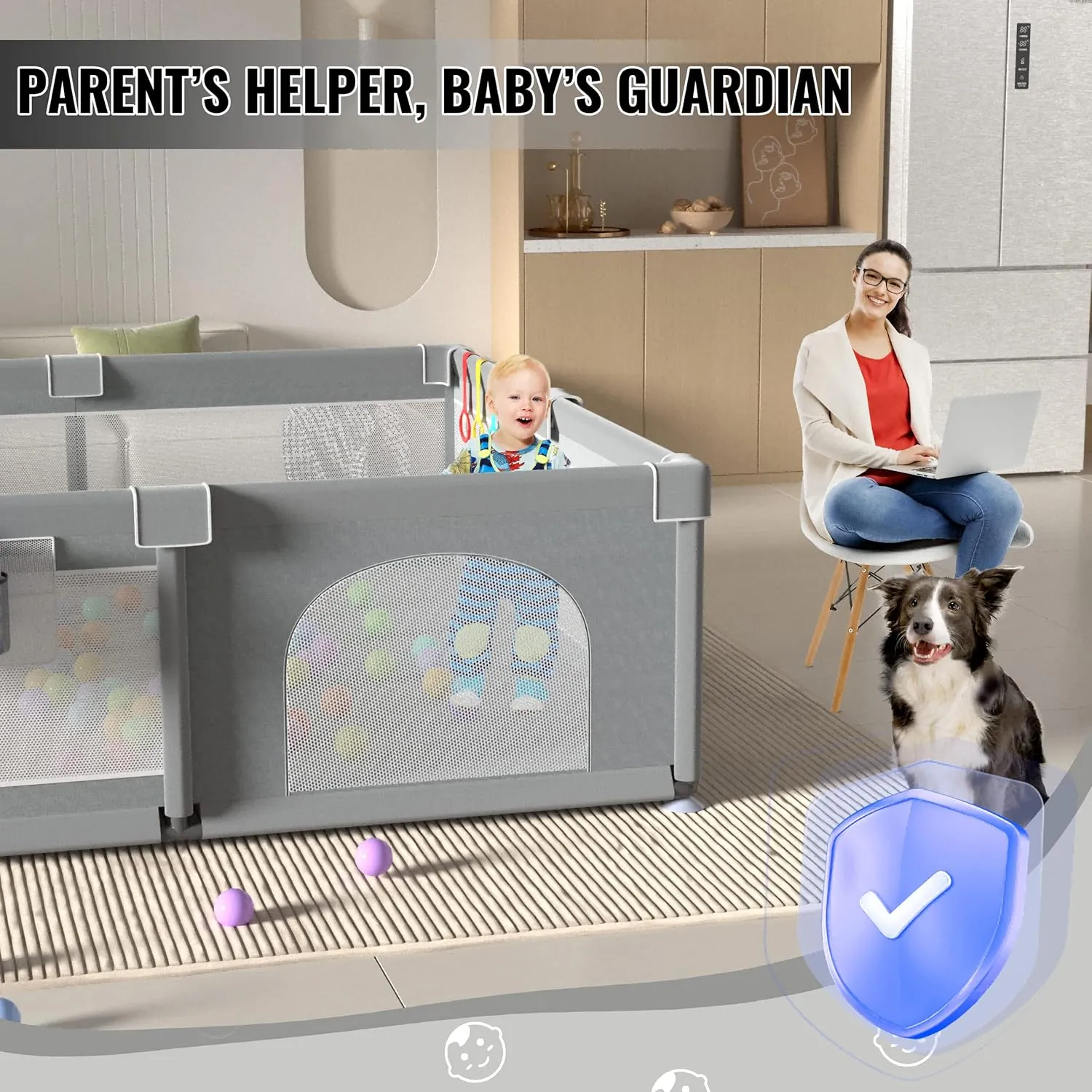 LUTIKIANG Extra Large Playpen for Toddlers, 79" X 71" with Gates, Baby Play Yards, Safety Indoor Play Area, Ocean Balls (Grey)