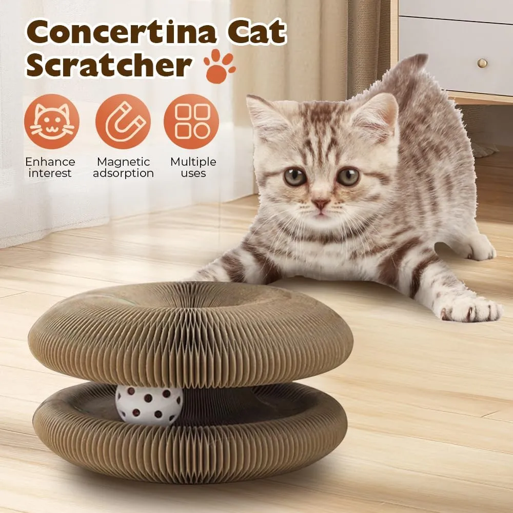 Magic Organ Cat Scratching Board, 2025 Upgrade Foldable Accordion Cardboard Scratcher Interactive Scratch Pad Cats Toy, Cat Scratch Board Foldable Accordion Toy (Pink)