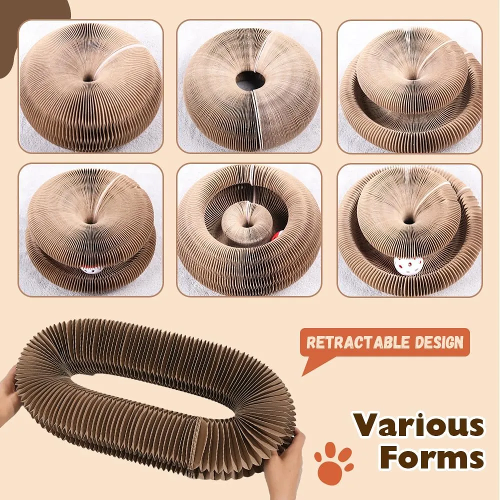Magic Organ Cat Scratching Board, 2025 Upgrade Foldable Accordion Cardboard Scratcher Interactive Scratch Pad Cats Toy, Cat Scratch Board Foldable Accordion Toy (Pink)