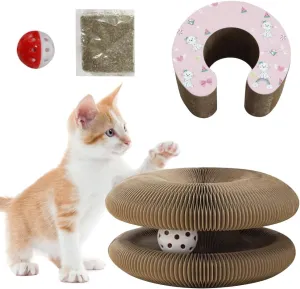 Magic Organ Cat Scratching Board, 2025 Upgrade Foldable Accordion Cardboard Scratcher Interactive Scratch Pad Cats Toy, Cat Scratch Board Foldable Accordion Toy (Pink)
