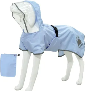 MAMORE Dog Raincoat Waterproof, Lightweight Adjustable Dog Rain Coat Hooded Poncho with Reflective Strip for Large Medium Small Dogs (Light Blue, Medium)
