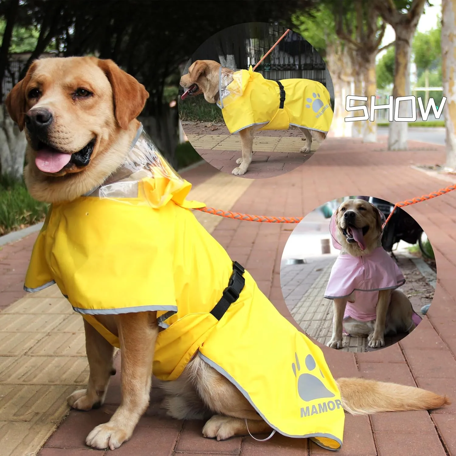 MAMORE Dog Raincoat Waterproof, Lightweight Adjustable Dog Rain Coat Hooded Poncho with Reflective Strip for Large Medium Small Dogs (Light Blue, XXX-Large)