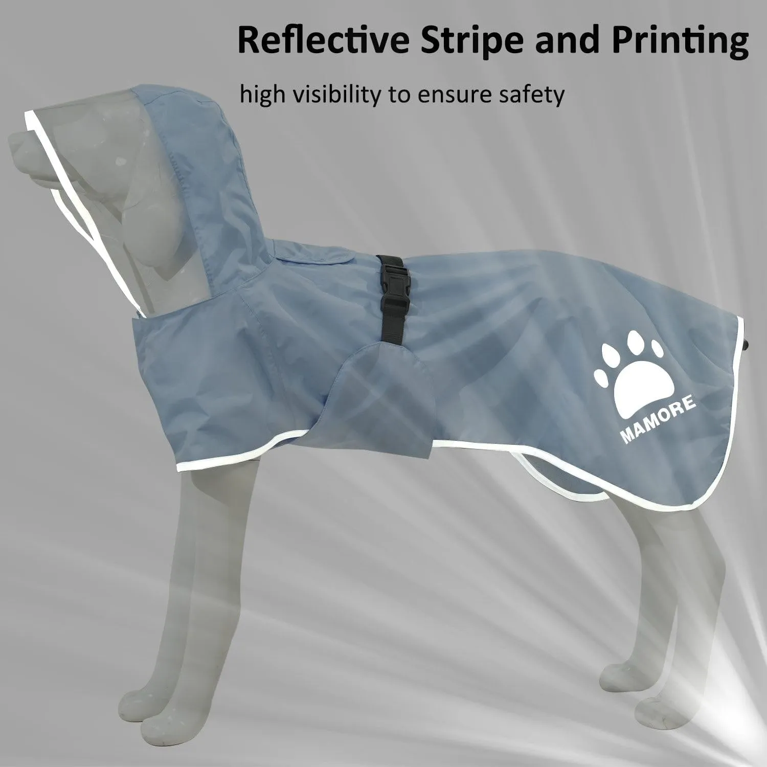 MAMORE Dog Raincoat Waterproof, Lightweight Adjustable Dog Rain Coat Hooded Poncho with Reflective Strip for Large Medium Small Dogs (Light Blue, XXX-Large)