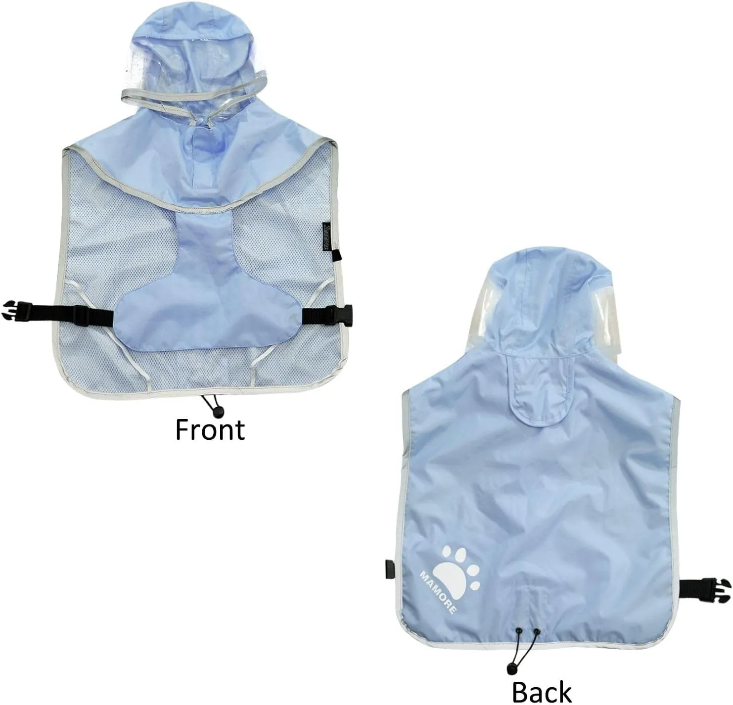 MAMORE Dog Raincoat Waterproof, Lightweight Adjustable Dog Rain Coat Hooded Poncho with Reflective Strip for Large Medium Small Dogs (Light Blue, XXX-Large)