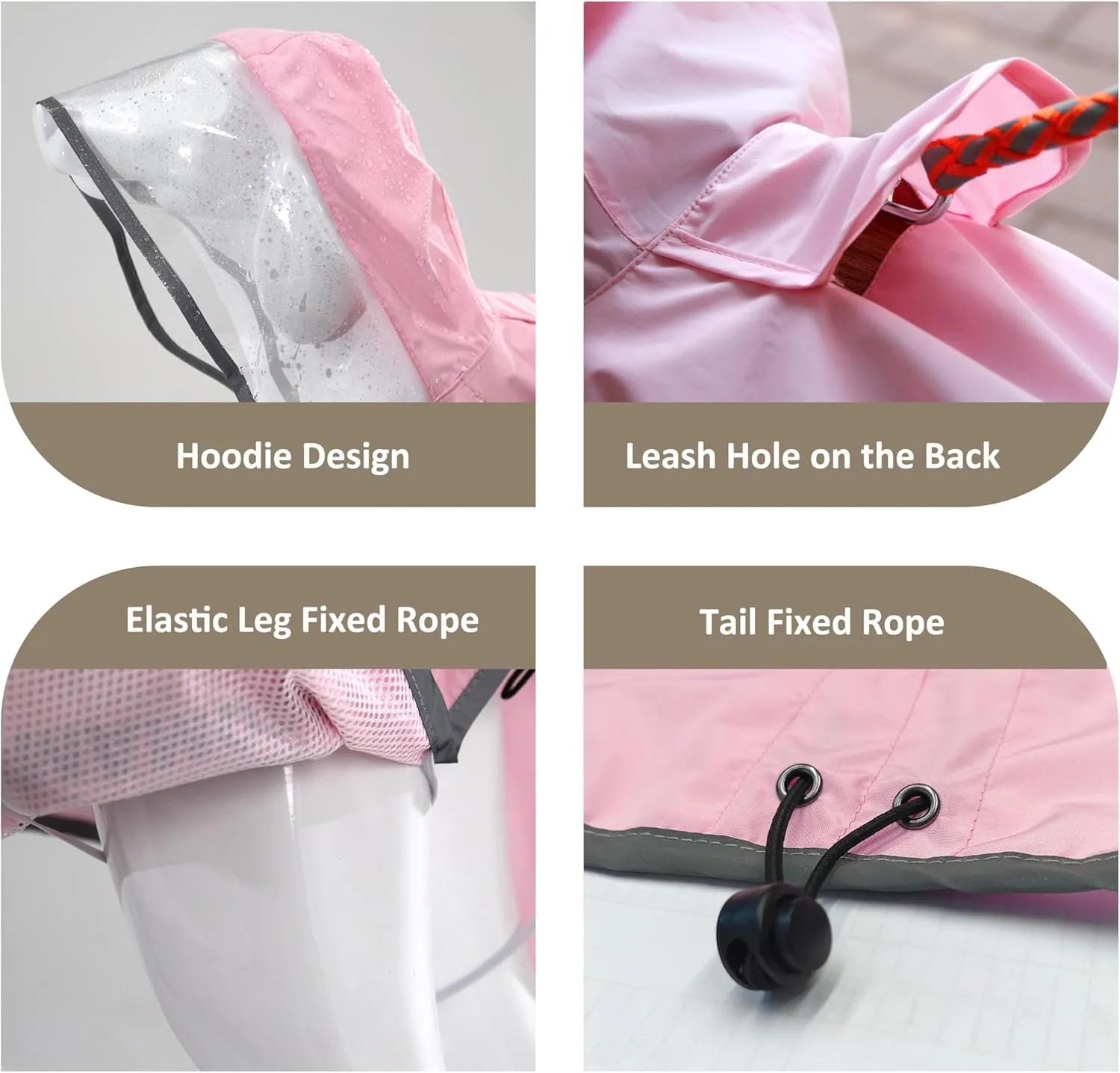 MAMORE Dog Raincoat Waterproof, Lightweight Adjustable Dog Rain Coat Hooded Poncho with Reflective Strip for Large Medium Small Dogs (Pink, Medium)
