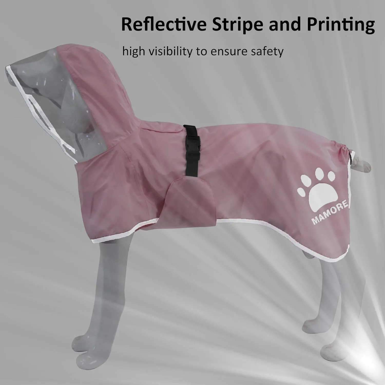 MAMORE Dog Raincoat Waterproof, Lightweight Adjustable Dog Rain Coat Hooded Poncho with Reflective Strip for Large Medium Small Dogs (Pink, Medium)