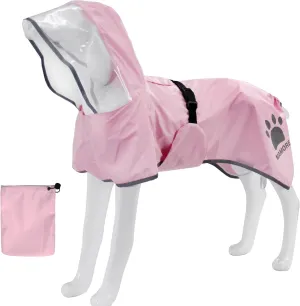 MAMORE Dog Raincoat Waterproof, Lightweight Adjustable Dog Rain Coat Hooded Poncho with Reflective Strip for Large Medium Small Dogs (Pink, Medium)