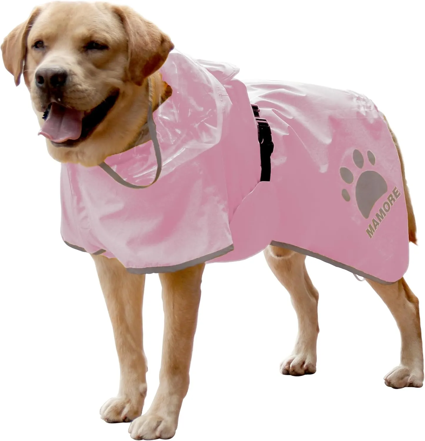 MAMORE Dog Raincoat Waterproof, Lightweight Adjustable Dog Rain Coat Hooded Poncho with Reflective Strip for Large Medium Small Dogs (Pink, Medium)