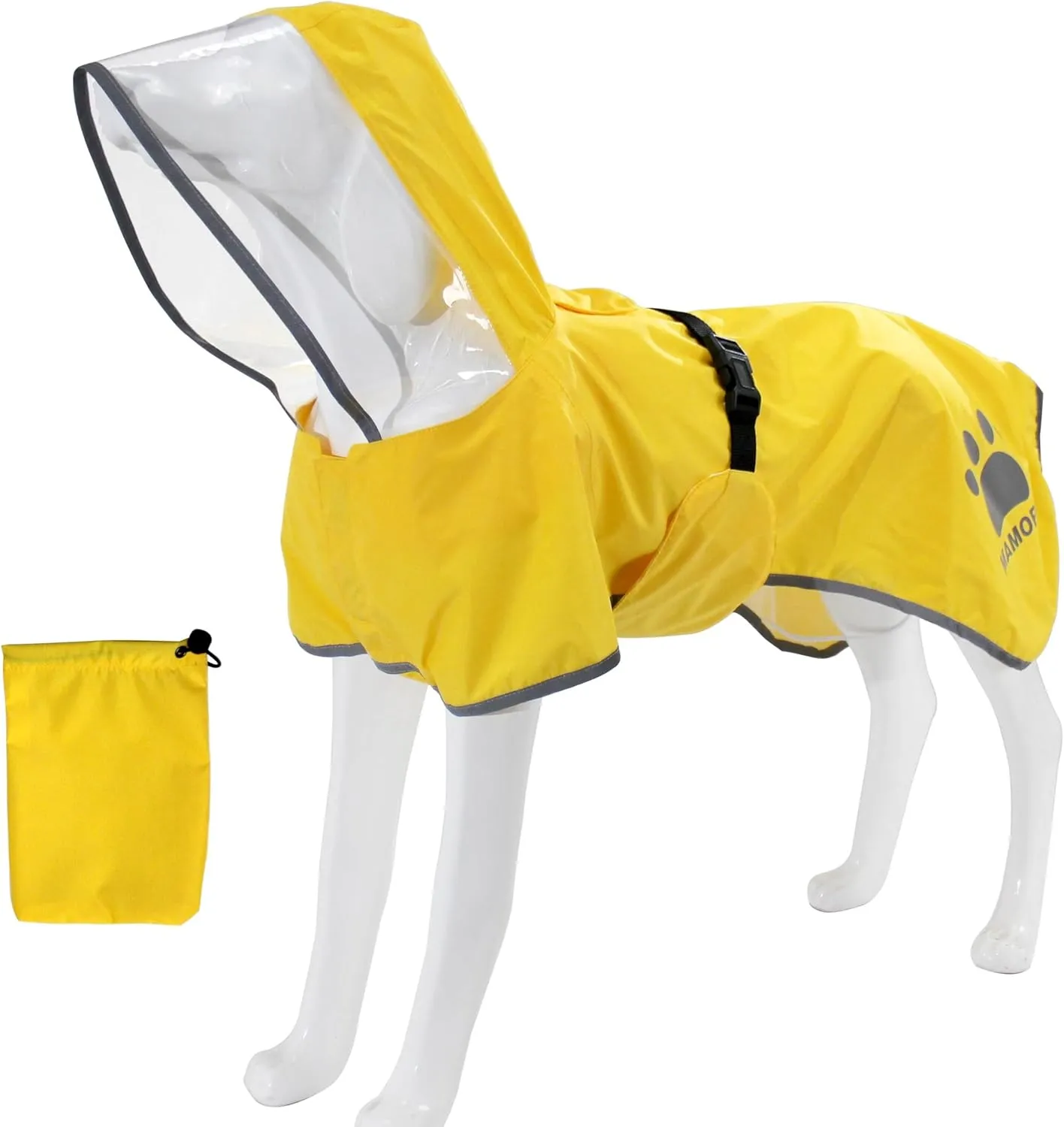 MAMORE Dog Raincoat Waterproof, Lightweight Adjustable Dog Rain Coat Hooded Poncho with Reflective Strip for Large Medium Small Dogs(Yellow, Medium)