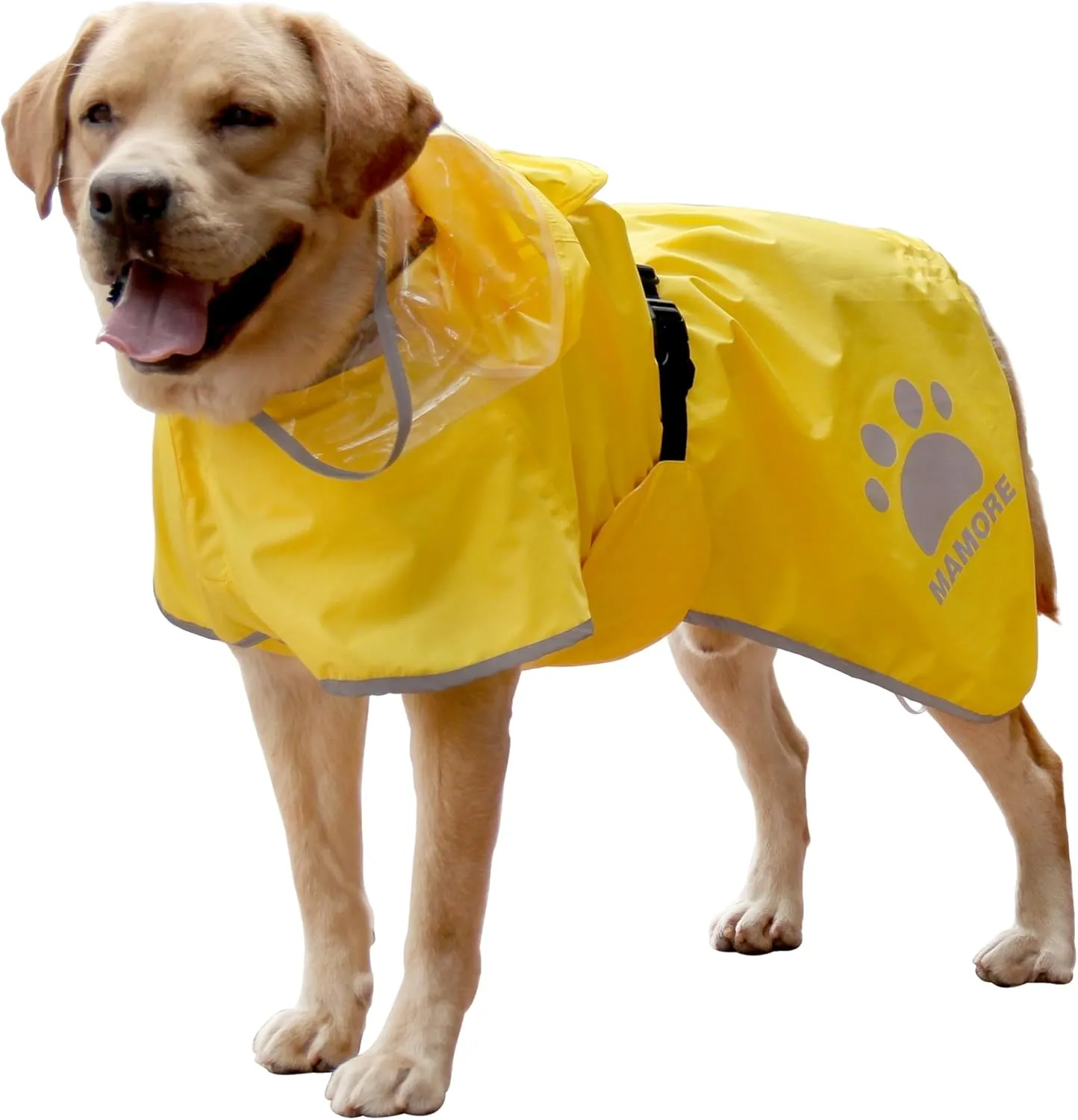 MAMORE Dog Raincoat Waterproof, Lightweight Adjustable Dog Rain Coat Hooded Poncho with Reflective Strip for Large Medium Small Dogs(Yellow, Medium)