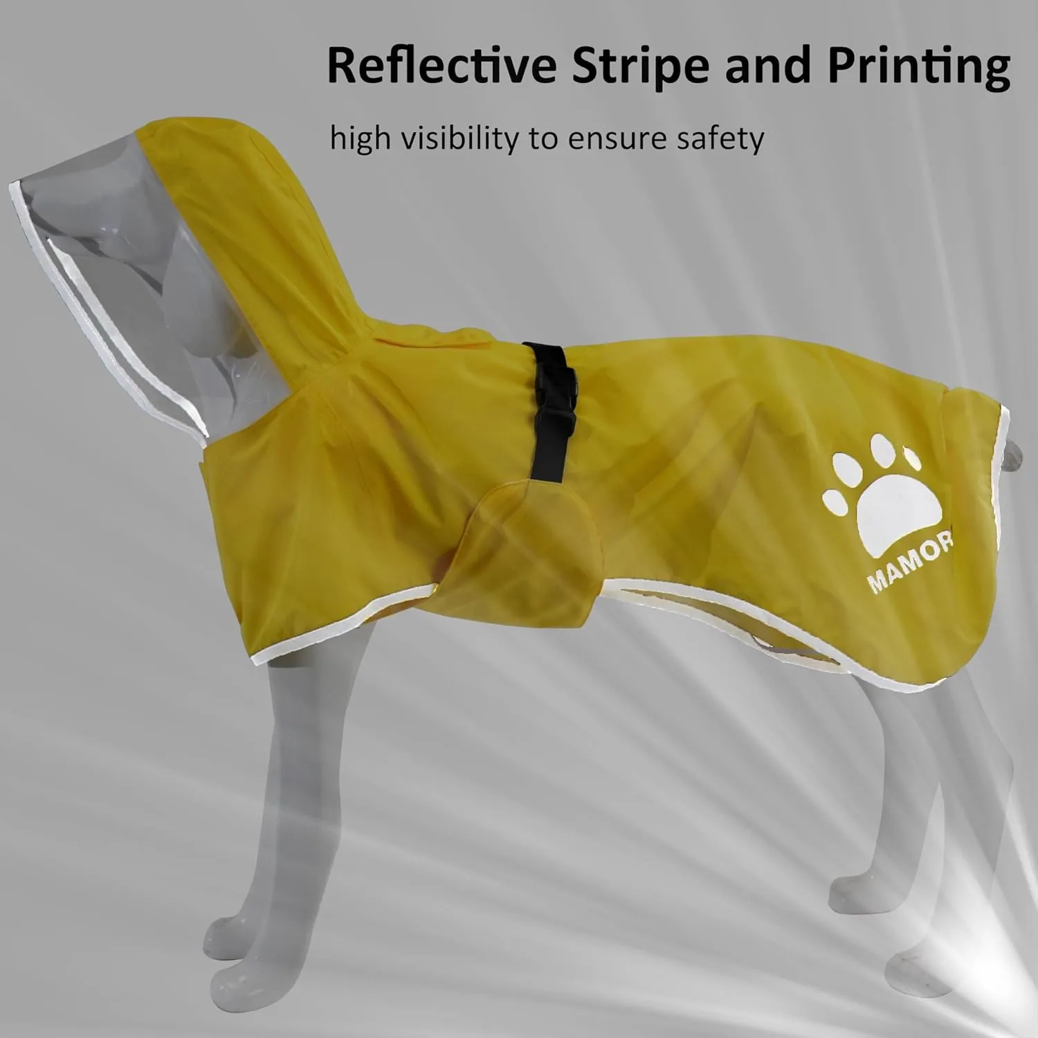 MAMORE Dog Raincoat Waterproof, Lightweight Adjustable Dog Rain Coat Hooded Poncho with Reflective Strip for Large Medium Small Dogs(Yellow, Medium)