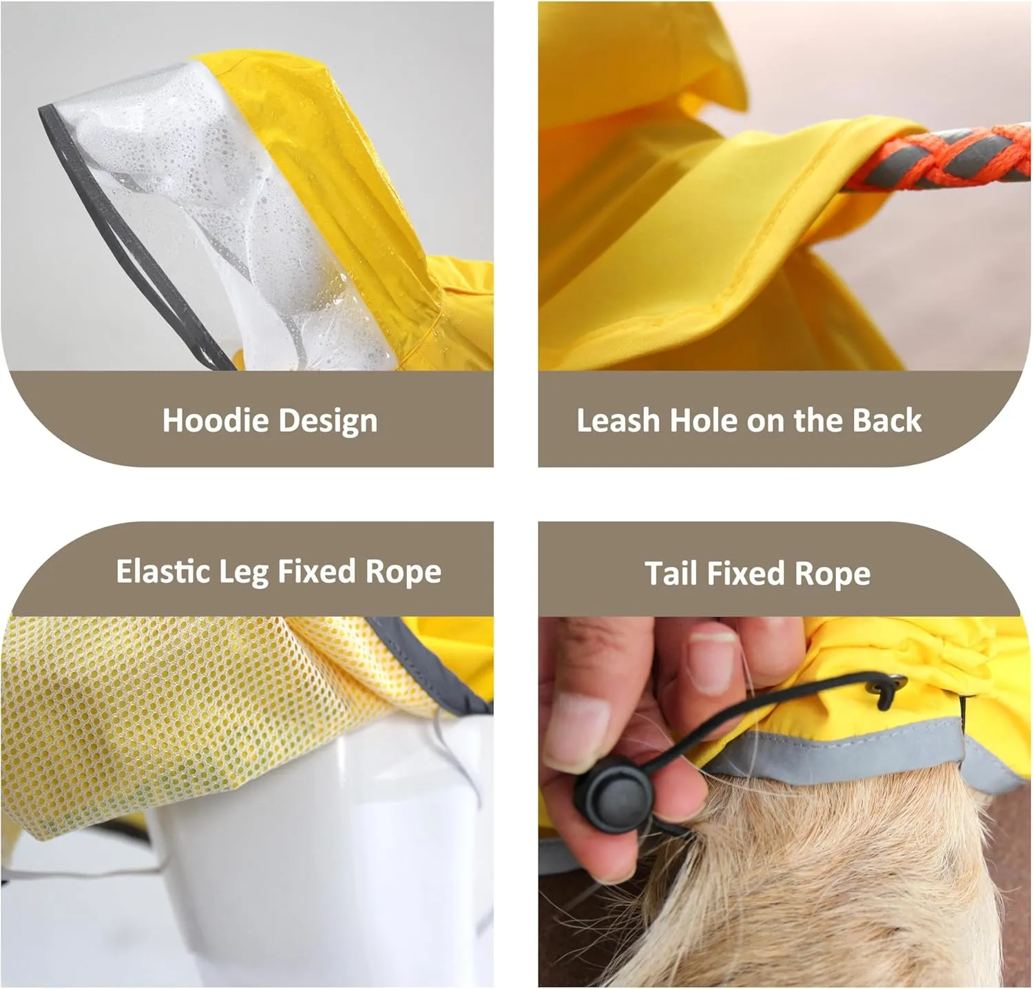 MAMORE Dog Raincoat Waterproof, Lightweight Adjustable Dog Rain Coat Hooded Poncho with Reflective Strip for Large Medium Small Dogs(Yellow, Medium)
