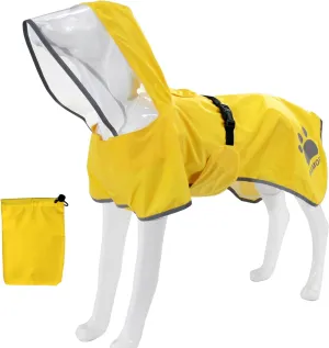 MAMORE Dog Raincoat Waterproof, Lightweight Adjustable Dog Rain Coat Hooded Poncho with Reflective Strip for Large Medium Small Dogs(Yellow, Medium)
