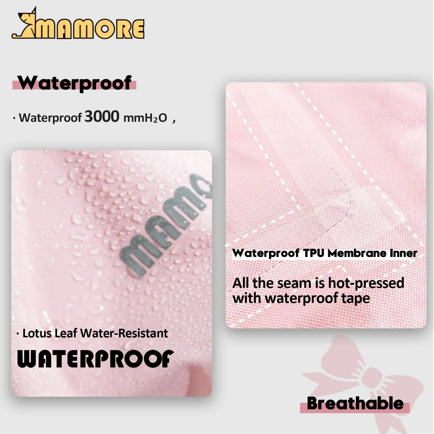 MAMORE Dog Raincoats, Waterproof Dog Rain Jacket with Clear Hood, Adjustable Reflective Lightweight Breathable Pet Rain Poncho for Small Medium Large Dogs (Pink, Small)