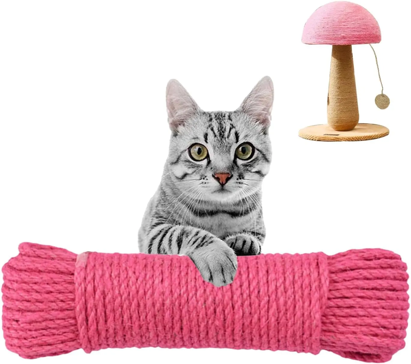Multicolor Cat Scratch Post Replacement Rope, Repair and Replace Scratching Post, 1/4" Cat Scratch Post DIY Jute Twine,for Scratching Post Tree Replacement. (Pink, 1/4IN by 50FT)