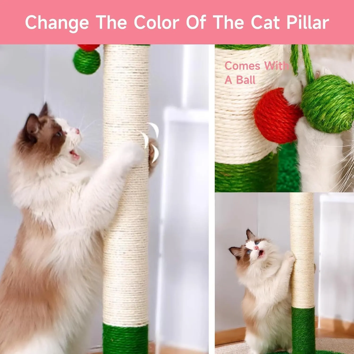 Multicolor Cat Scratch Post Replacement Rope, Repair and Replace Scratching Post, 1/4" Cat Scratch Post DIY Jute Twine,for Scratching Post Tree Replacement. (Pink, 1/4IN by 50FT)