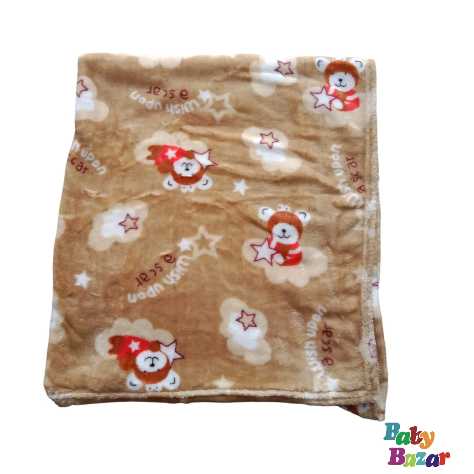New Born Baby Wrapping Shawl In Bear Print - AC Blanket(35" x 33"Inch) - Skin