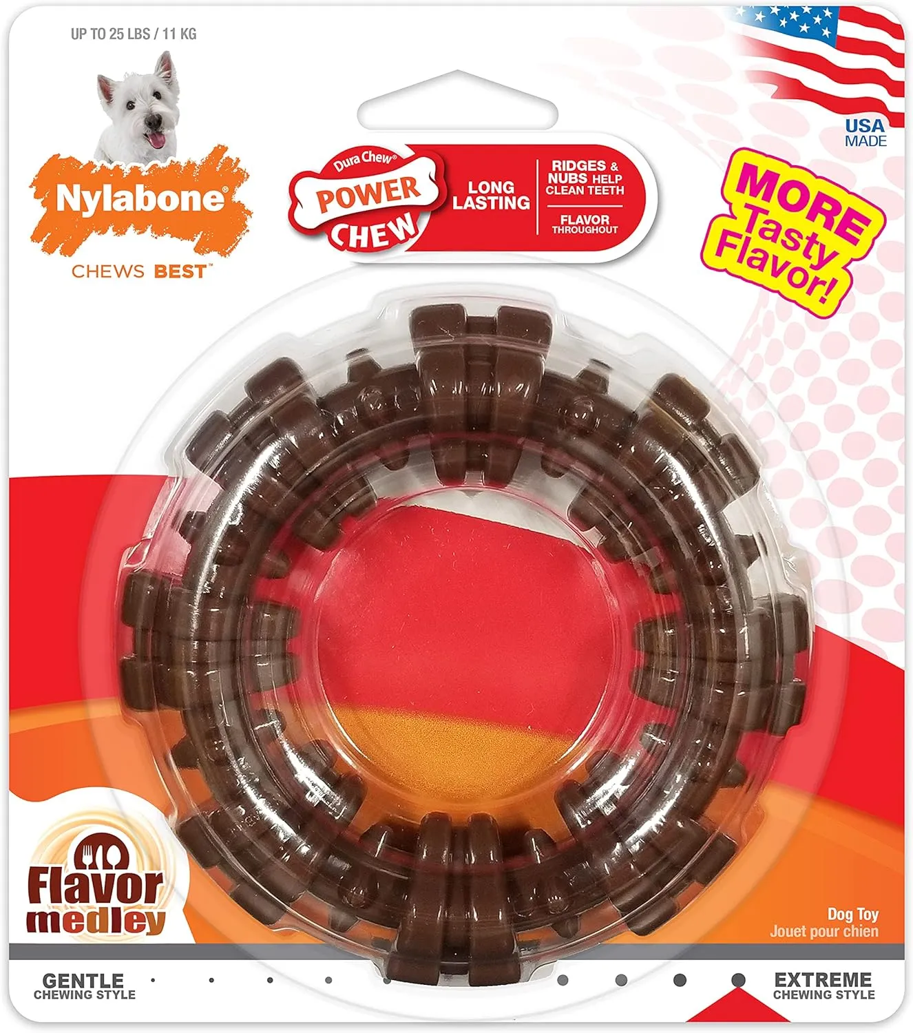 Nylabone Textured Ring Power Chew Toy for Dogs, Dog Toys for Aggressive Chewers, Flavor Medley, Small Dogs - Up to 25 lbs, 1 Count