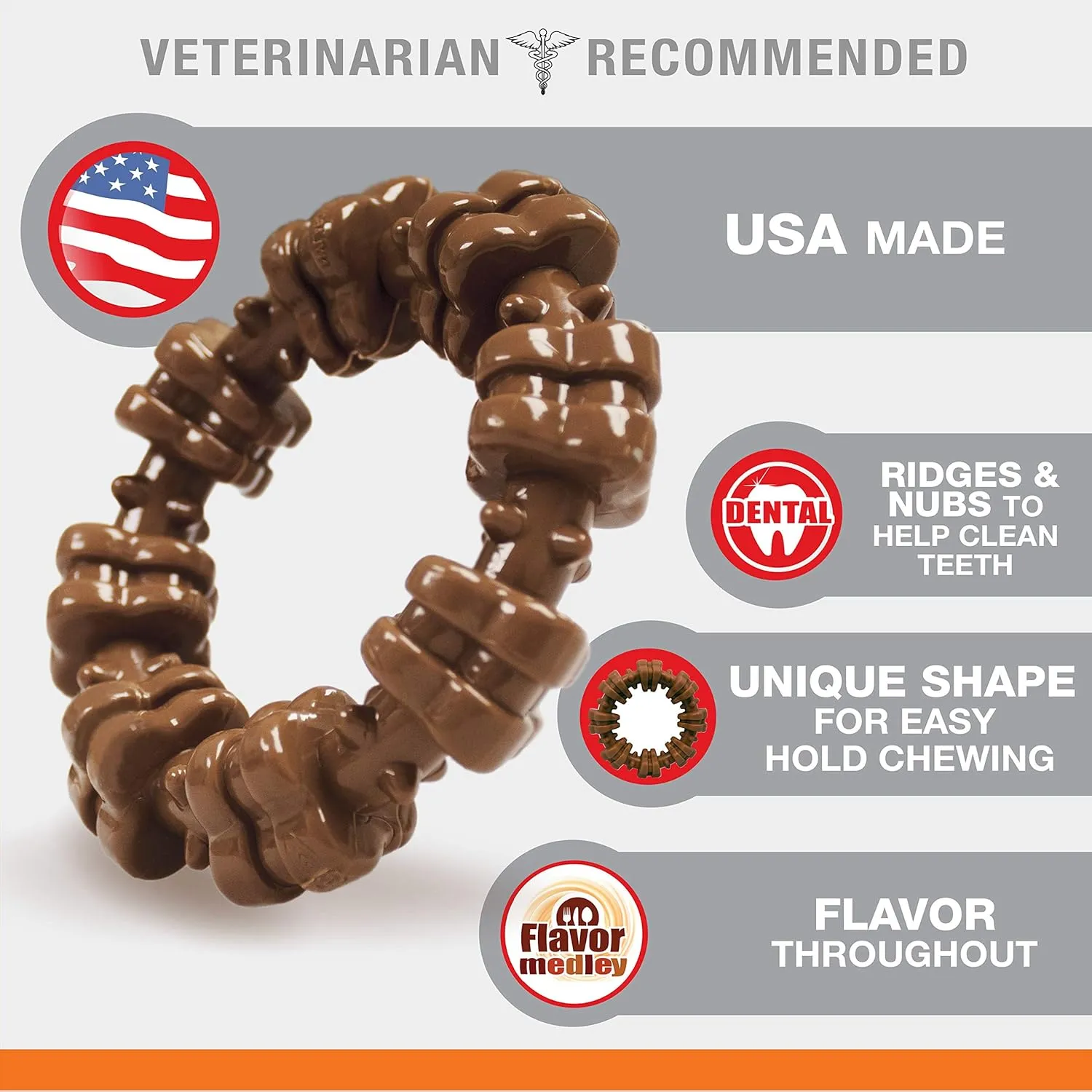 Nylabone Textured Ring Power Chew Toy for Dogs, Dog Toys for Aggressive Chewers, Flavor Medley, Small Dogs - Up to 25 lbs, 1 Count