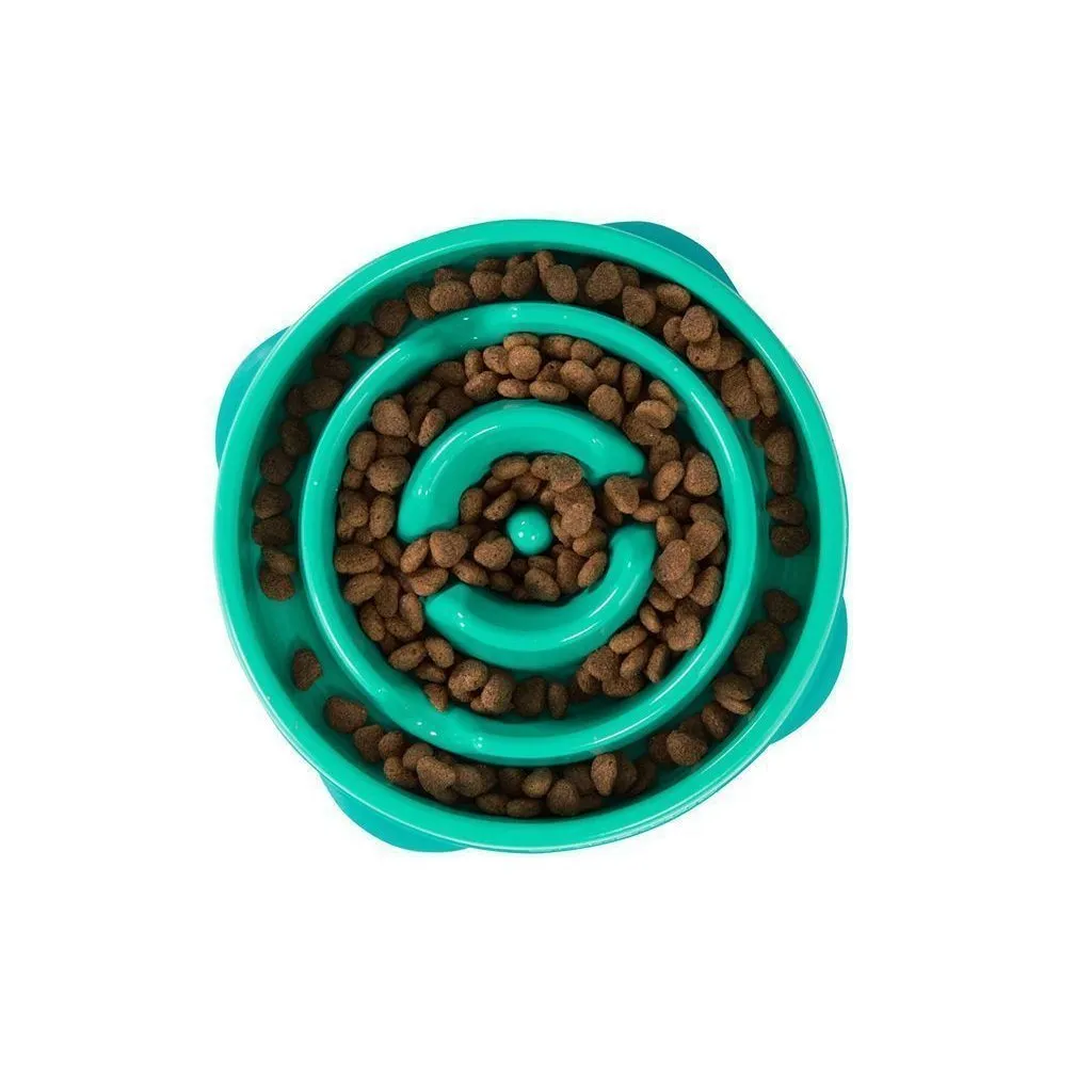 Outward Hound Fun Feeder Slo-Bowl Drop Dog Bowl Teal***
