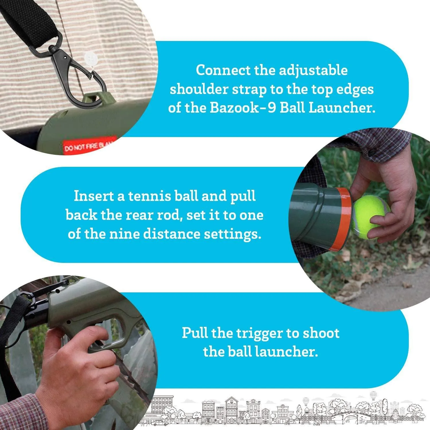 Paws & Pals Bazook - 9 Tennis Ball Launcher Gun with 2 Squeaky Balls