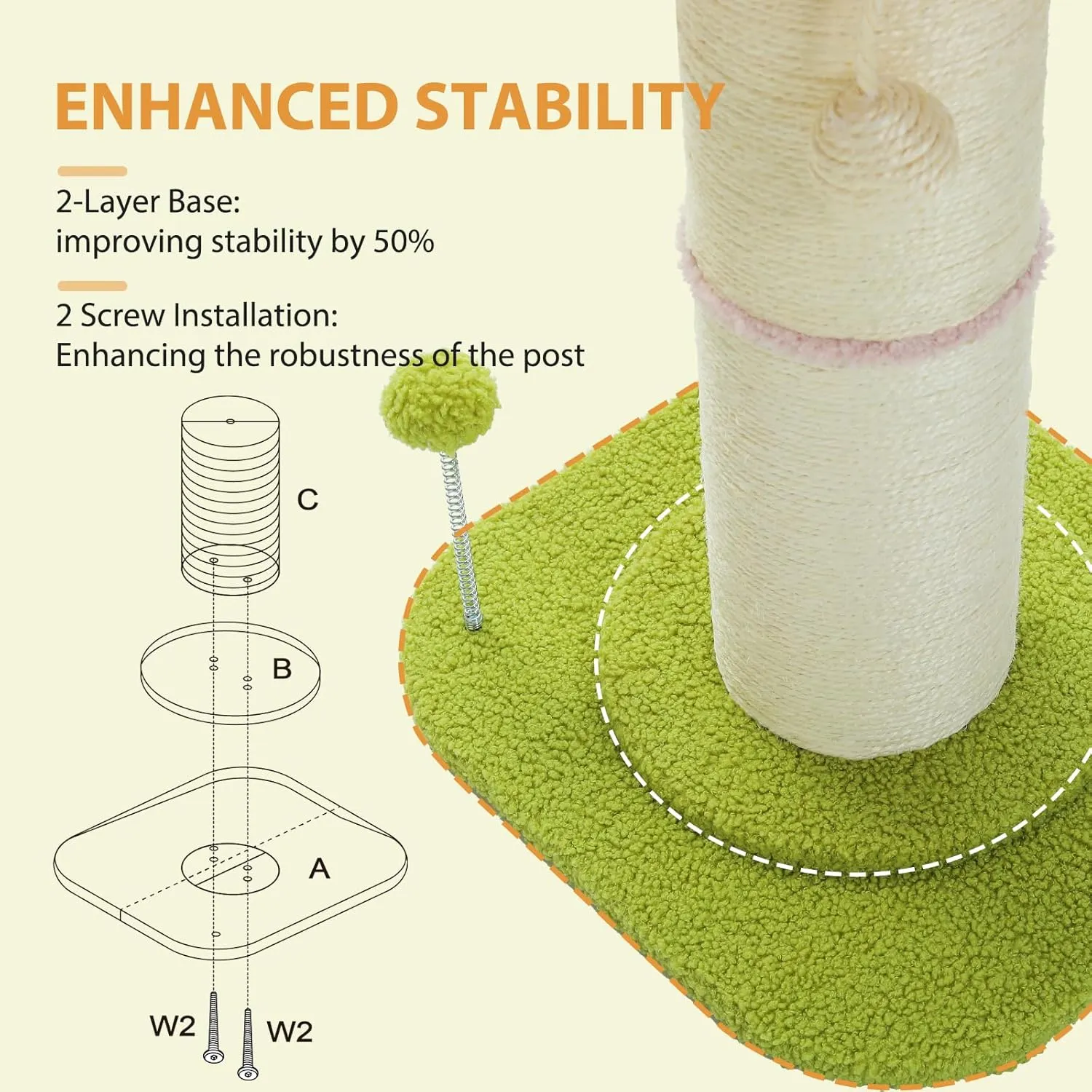PEQULTI Flower Cat Scratching Post, Small Cat Tree, Scratcher for Indoor Cats with Super Thick Scratching Post [Dia=5.5''], Removable Flower Bed, Cat Scratch Post with Spring Ball, Pink