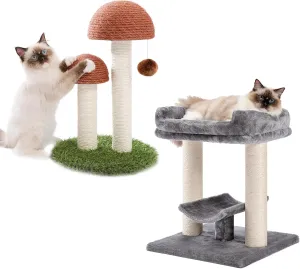 PETEPELA Cat Scratching Post, Mushroom Tall Cat Scratcher Featuring with Natural Sisal Scratching Poles 19" Cat Scratching Post, Cat Tree Tower, 100% Natural Sisal Cat Scratcher with Plush Top Perch