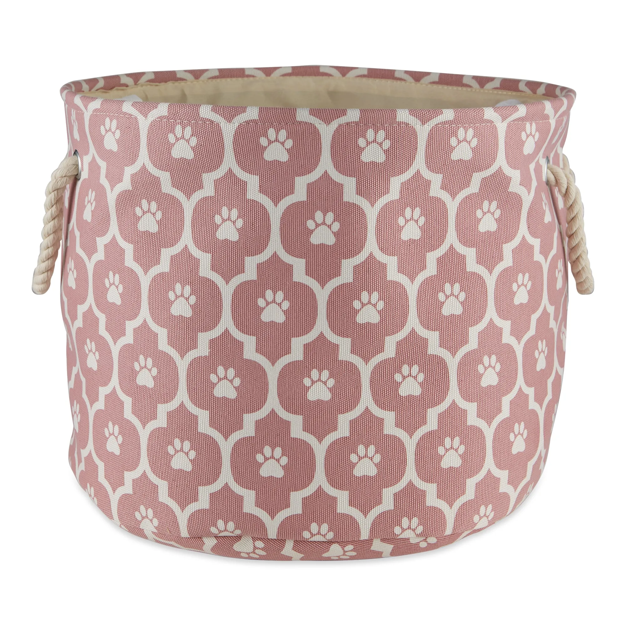 Polyester Pet Bin Lattice Paw Rose Round Large 15X18X18