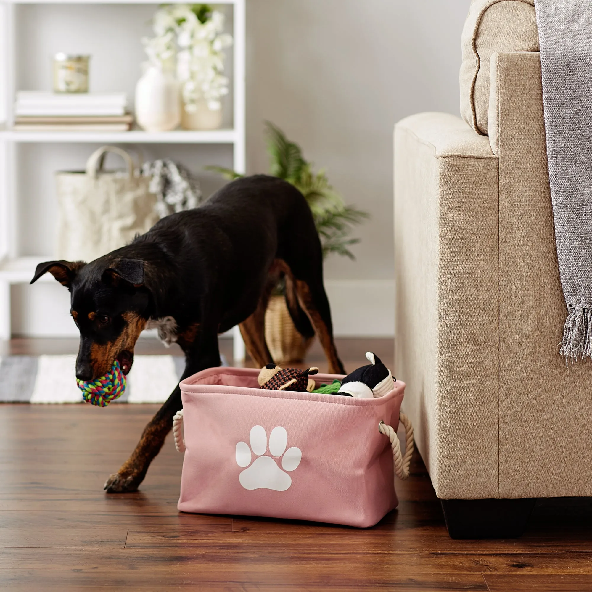 Polyester Pet Bin Paw Rose Rectangle Small 14X8X9