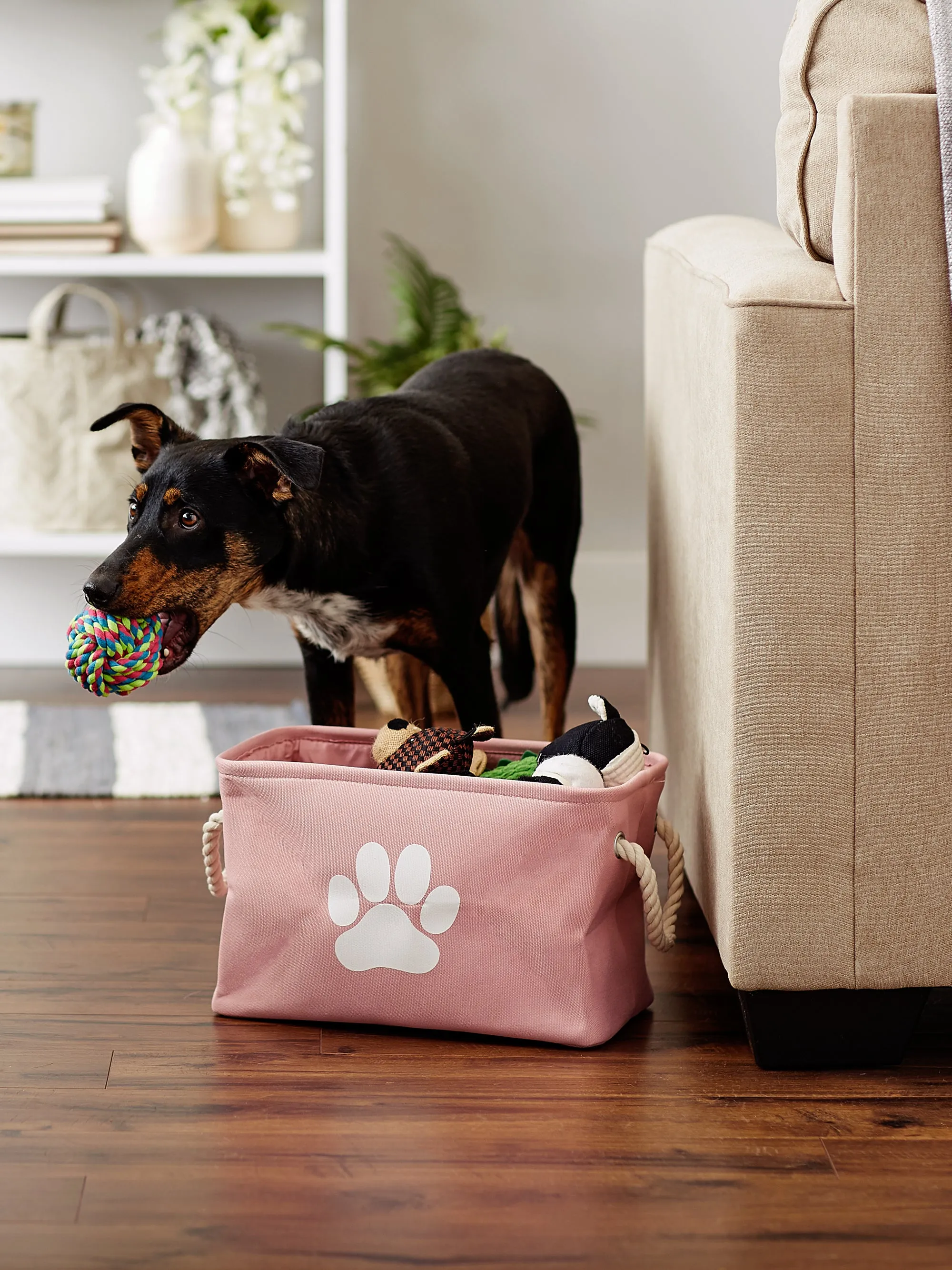 Polyester Pet Bin Paw Rose Rectangle Small 14X8X9
