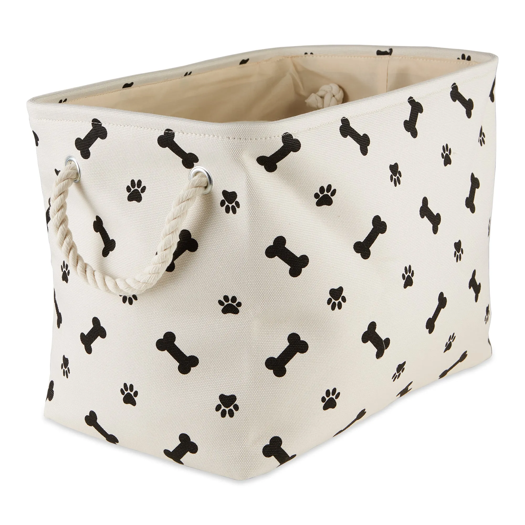 Polyester Pet Bin Paw/Bone Black Rectangle Large 17.5X12X15