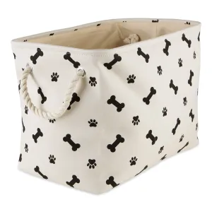 Polyester Pet Bin Paw/Bone Black Rectangle Large 17.5X12X15