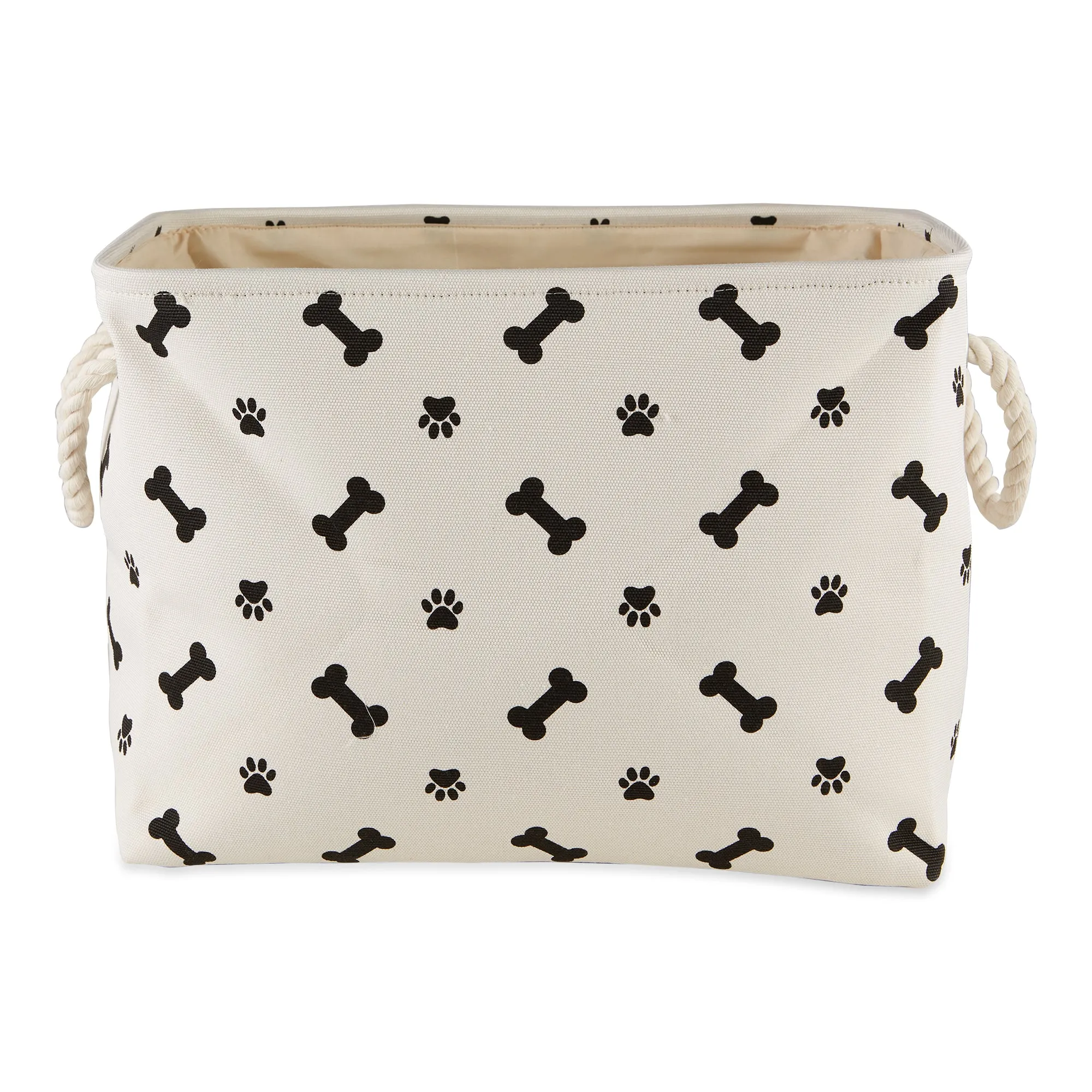 Polyester Pet Bin Paw/Bone Black Rectangle Large 17.5X12X15