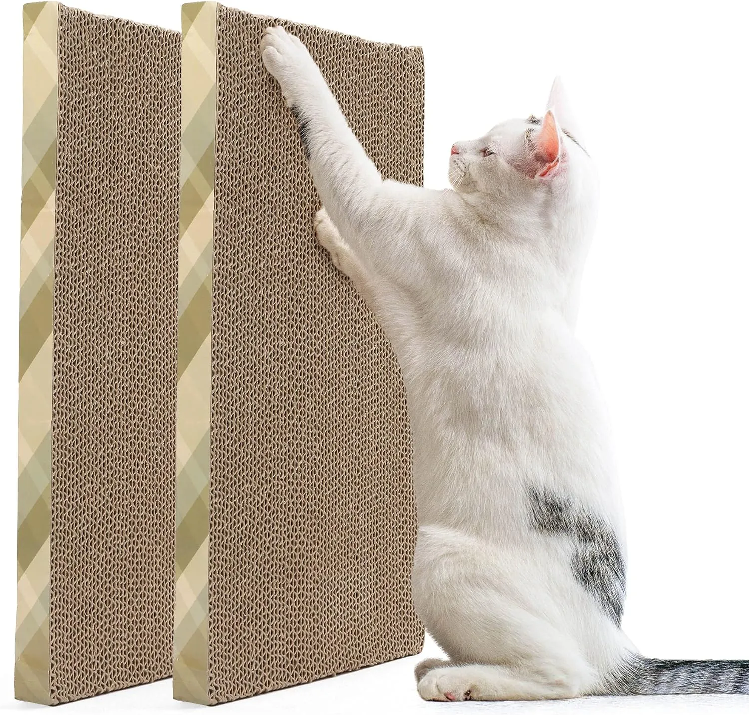 PrimePets XL Wide Cat Scratcher Cardboard, 2 Pack, Cat Scratching Pads, Corrugated Cat Scratch Board, Large Reversible Refill Sofa Bed Lounge, Catnip Included