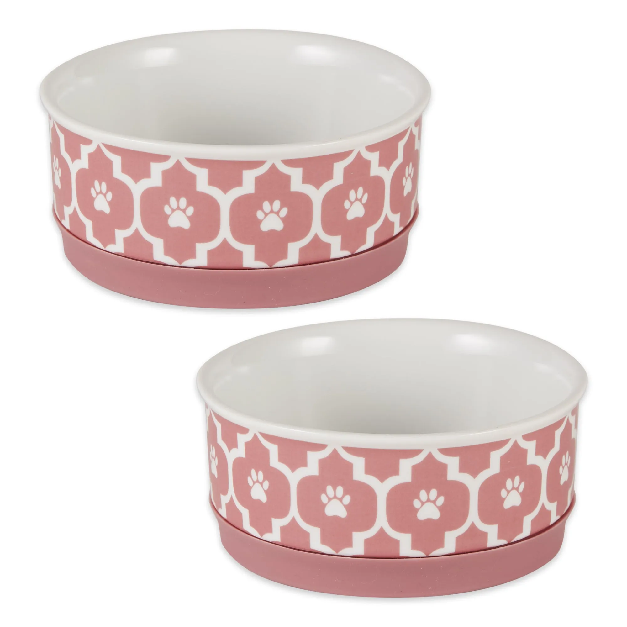 Rose Lattice Paw Print Pet Bowl Set of 2, Small - 3/4 C Capacity