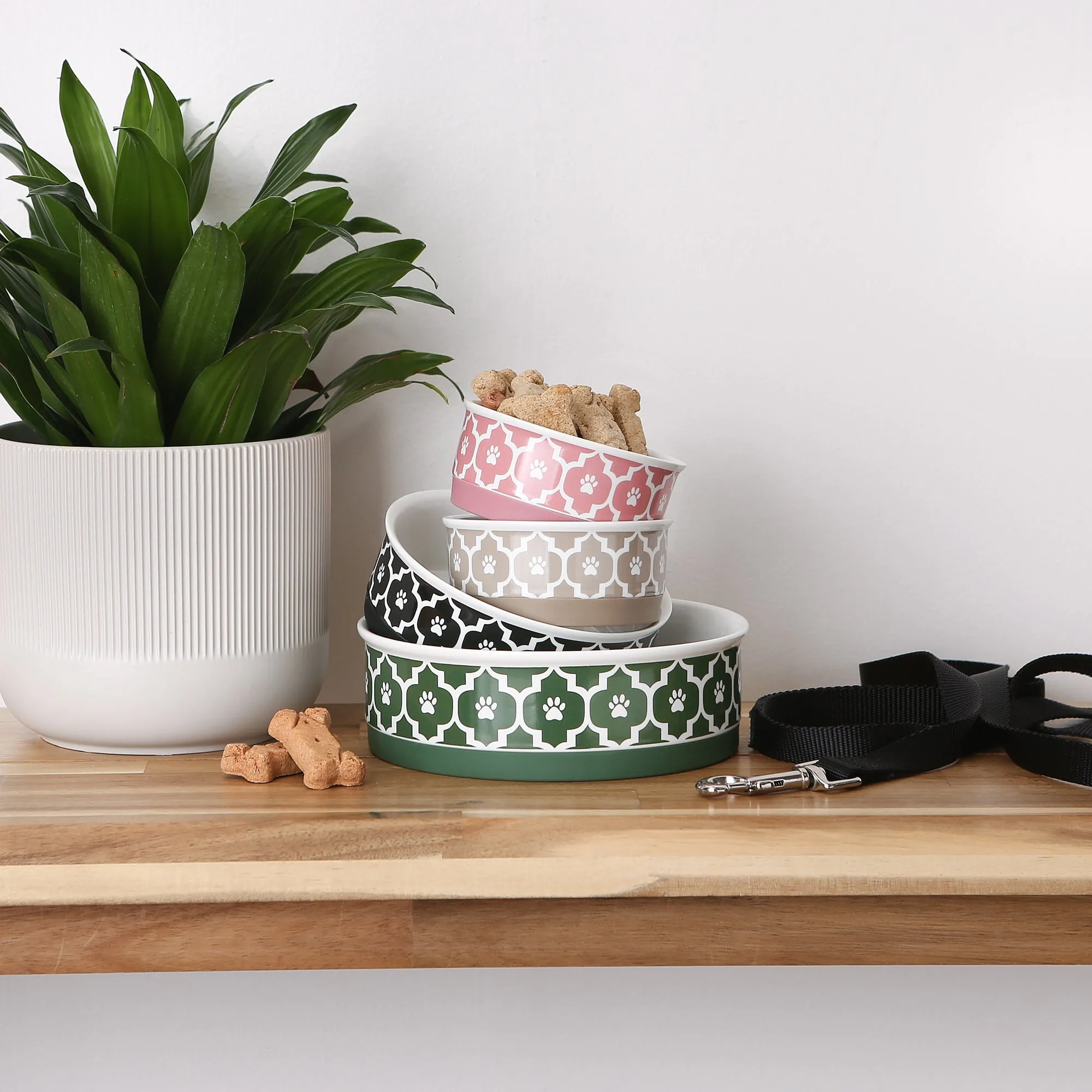 Rose Lattice Paw Print Pet Bowl Set of 2, Small - 3/4 C Capacity