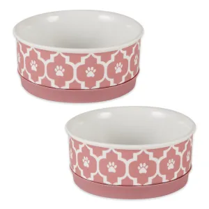 Rose Lattice Paw Print Pet Bowl Set of 2, Small - 3/4 C Capacity