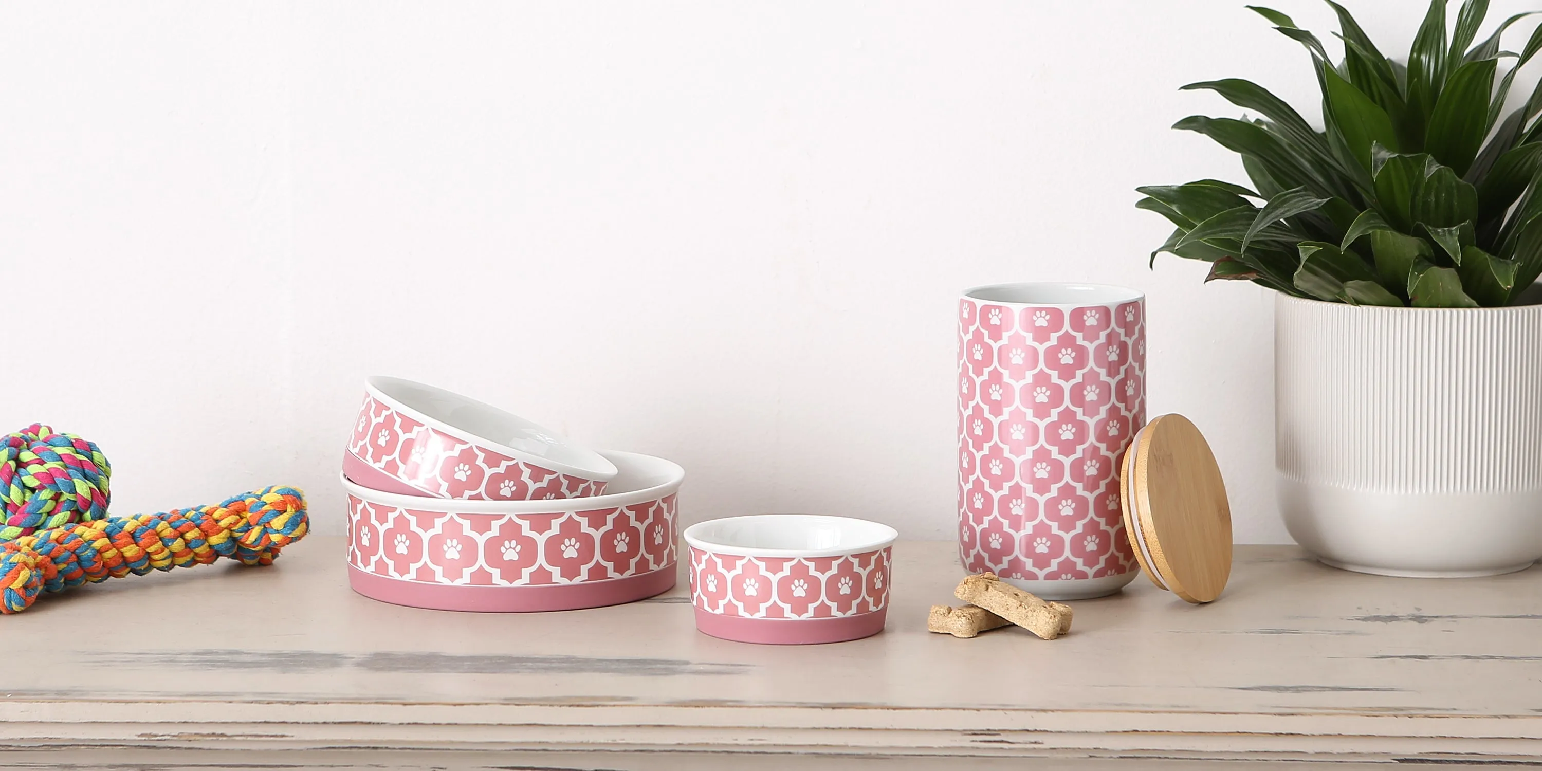 Rose Lattice Paw Print Pet Bowl Set of 2, Small - 3/4 C Capacity