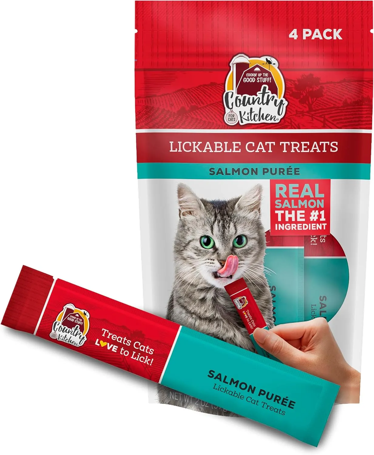 Salmon Puree Lickable Cat Treats, Made with Real Salmon, 2 Oz, 4 Pack