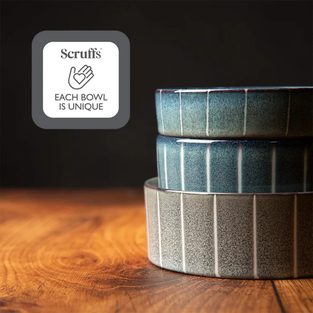 Scruffs Reactive Glaze Pet Bowl - Pinstripe Grey