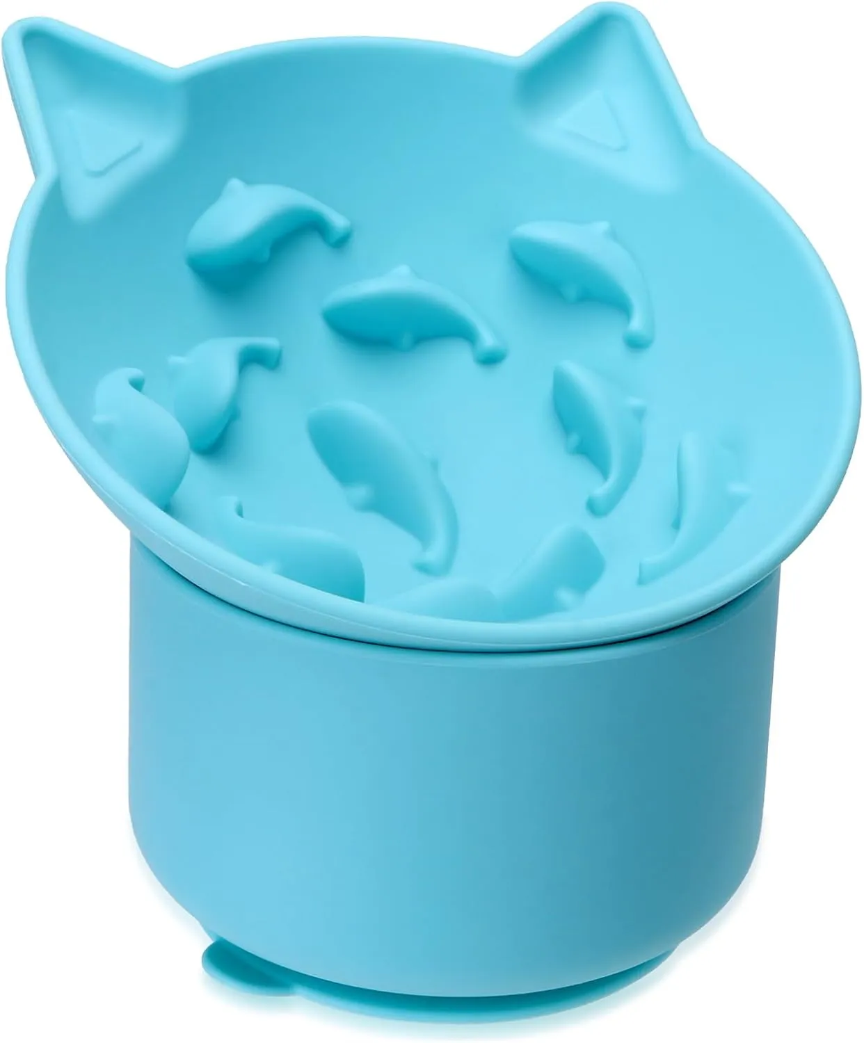 Silicone Cat Slow Feeder, Elevated Slow Feeder Bowl Tilt Design, Suitable for Dry and Wet Food, Adjustable Angle, Cat Food Puzzle with Suction Cup(Blue)