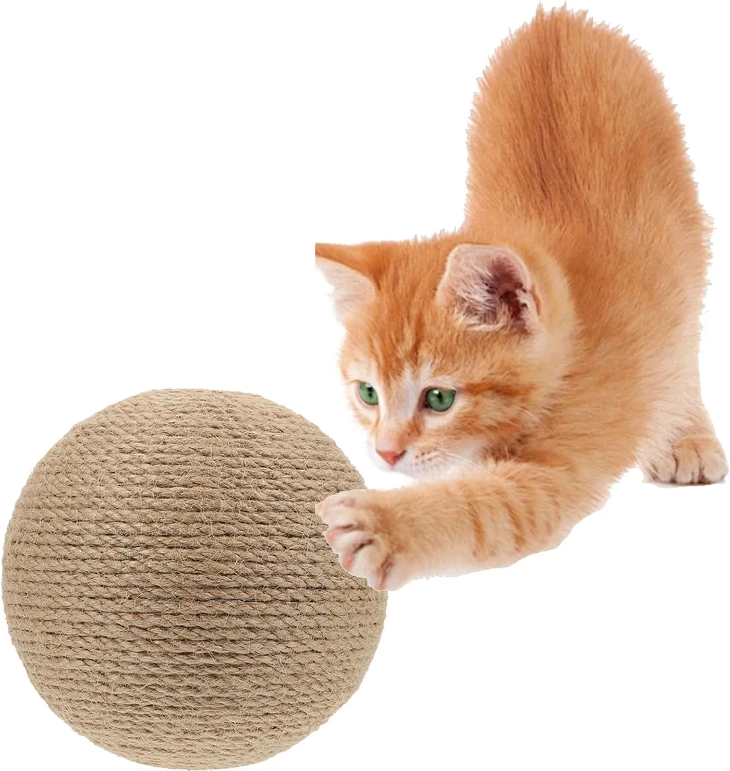 Sisal Cat Ball Toy, Large 6.3-inch Interactive Natural Cat Scratching Ball, Perfect Scratcher for Indoor Cats' Exercise and Fun (6.3inch)